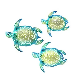 Set of 3 Metal Sea Turtle Beach Theme Decor Wall Art Decorations for Indoor O... - Picture 1 of 6