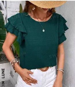 SHEIN MUJER MANGA ALETEADA TALLA L ~ NUEVO CON ETIQUETAS Verde Oscuro - Imagen 1 de 3