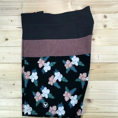 HSD Kirra Australia Board Shorts Size 34 Grey Floral Swim Trunks — 第 1/4 张图片