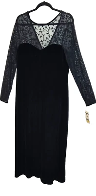 Robbie Bee Black Velvet Maxi Dress Sz 14 Burnout Formal Prom  NWT Vintage 90s - Image 1 of 4