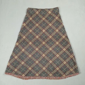 Acogedora Falda Tejida a Cuadros Flecos Dobladillo Marrón Rojo Crema S/M "Viento de Viaje" Texto Chino - Imagen 1 de 8