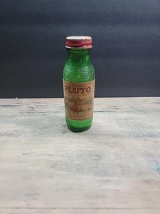 Botella y tapa de medicina con etiqueta de papel/agua de manantial Plutón vintage/lamer francés, Ind. - Imagen 1 de 10