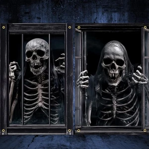 2 Pcs Scary Halloween Window Decorations - Ghost Silhouette Window Cover with Bl - Picture 1 of 7