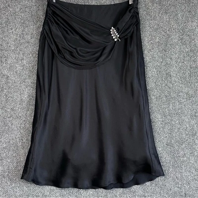 Vintage WHBM silk skirt MED pull on lined stretch ruched brooch black cocktail - Image 1 of 4