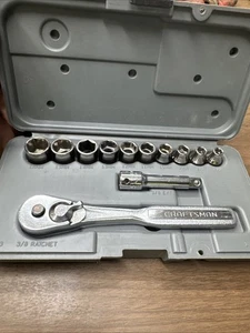 Vintage CRAFTSMAN 7mm-16mm Socket Set 34813 Metric 3/8" Ratchet in Case USA Made - Picture 1 of 8