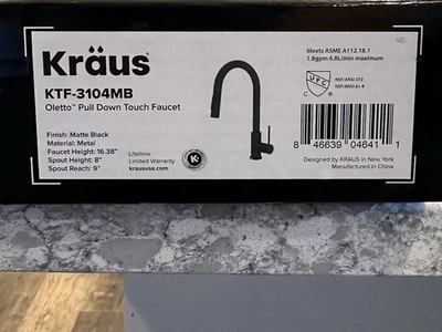 Grifo de fregadero de cocina táctil de un solo mango Oletto rociador KTF-3104MB Kraus Foto 1 de 4