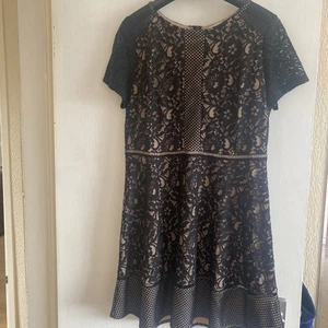 Oasis Black Overlay Lace Dress Size 16 Short Sleeves - Picture 1 of 17