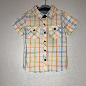 Boys Jarvis Archer Toddler Size 5 Dress Shirt Plaid Blue Orange Green NWT New - Picture 1 of 6