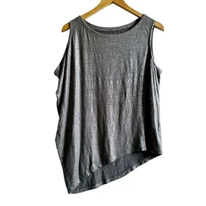 Eileen Fisher | Metallic Silver | Asymmetrical Organic Linen Tank | Silver | SM - Picture 1 of 6
