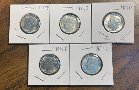 1959-D  90% Silver Roosevelt Dime Choice BU  - Free Ship! Cover