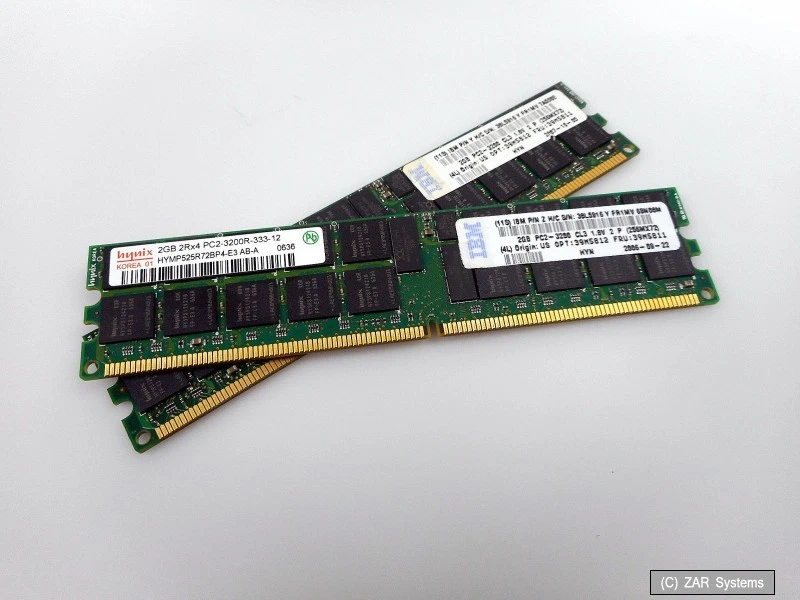 IBM Arbeitsspeicher 4GB RAM Kit 2x2GB PC3200 CL3 ECC 39M5806 / 73P3235, BULK - Bild 1 von 1