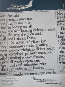 1/1982 PUB AERITALIA IRI FINMECCANICA PARTHENAVIA P68 FLUGZEUG FLUGZEUG ORIGINAL ANZEIGE - Bild 1 von 1