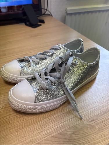 Scarpe da ginnastica donna Converse Plimsolls argento glitter UK 3 EU 35 5 ballerine stringate
