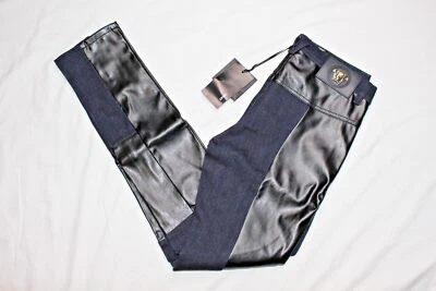 Jean de mezclilla Versace de cuero negro con piel de cordero azul oscuro $2000 (talla 24-28, 31 IT) Foto 1 de 4