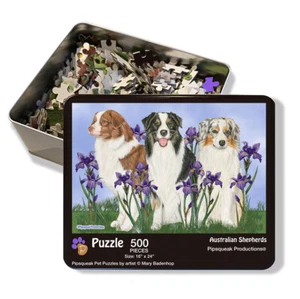 Australian Shepherd Jigsaw Puzzle, 500-piece with reusable Tin, from painting by - Picture 1 of 3