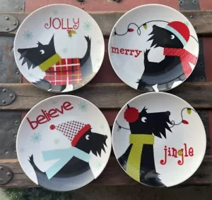 4 Weihnachten Scottie Scottish Terrier Urlaub Hund Dessert Vorspeise Brotteller - Bild 1 von 7