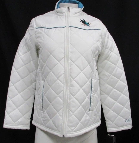 San Jose Sharks NHL Women's Full Zip Quilted Puffer Jacket White S M L XL Cover