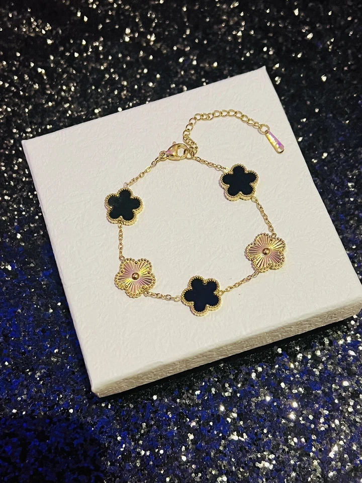 Armband Kleeblatt Blume  18K Vergoldet Titanstahl - Bild 1 von 1