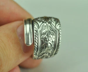 Massiver 925 Sterling Silber floral verstellbarer Löffelring - Bild 1 von 6