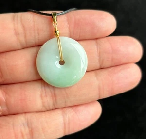 Floating Green Donut Jadeite Jade Pendant, 100% Untreated Certified Genuine - Picture 1 of 10