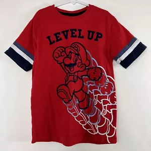 Super Mario T Shirt Youth Boys Large Red Short Sleeve Crew Neck Tee Level Up - Picture 1 of 10