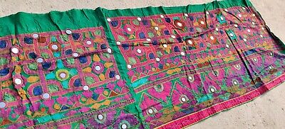 61  X 22  Old Boho Rabari Banjara Kuchi Mirror Embroidery Tapestry Trim • 21.28£