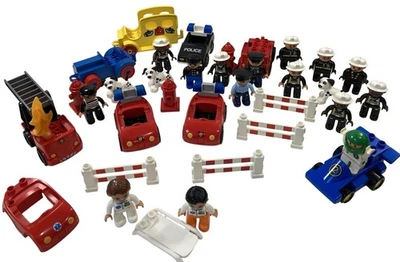 Lego Duplo People Vehicle Lot Police Car Fire Truck Firefighter Race Flame Toys - Image 1 of 4