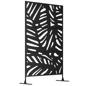 Outsunny Metal Outdoor Privacy Screen with Stand for Garden Black - Picture 1 of 11