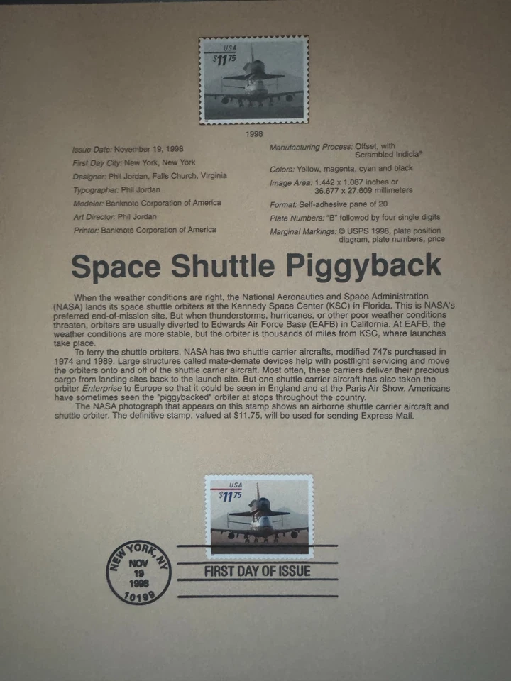 Scott #3262 Space Shuttle Piggyback Souvenir Page with First Day of Issue (1998) - Image 1 of 1