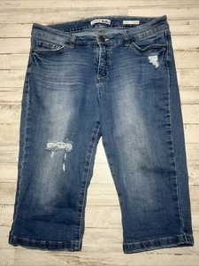 Code Bleu Womens 10 jeans Skimmer Soho Crop Denim Stretch Capri Distressed - Picture 1 of 15