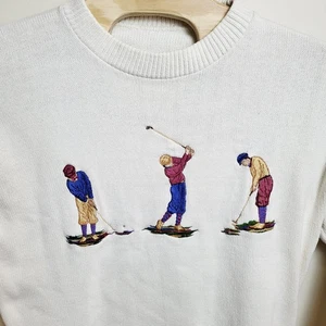 Suéter de algodón vintage bordado escena de golf cuello redondo suéter mediano? - Imagen 1 de 15