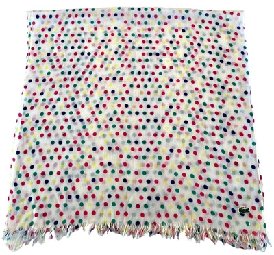 LACOSTE MUJER Annabelle Vibrante Lunares Logo Ligero Flecos Bufanda Larga $50 Foto 1 de 4