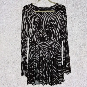 Zara Women L Dress Animal Print Mini Geometric Flare Bell Sleeve Flowy Tunic - Picture 1 of 12