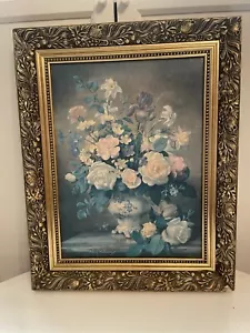 Stampa natura morta floreale con cornice vintage ornata dorata acquerello galleria arte da parete - Foto 1 di 8