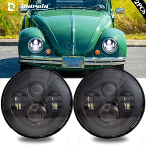 Pair 7" LED Headlights Black Hi-Low Headlamp For 1967-1993 VW Cabriolet Beetle - Picture 1 of 13