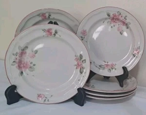 Vintage Gibson Housewares China Cream & Pink Roses 7½” Salad Plates Set Of 6 - Picture 1 of 17