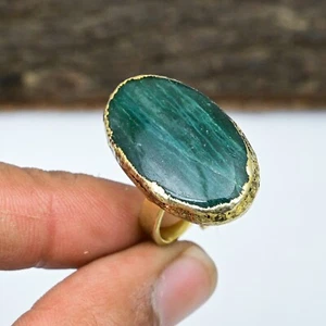 Anillo de plata 925 electroformadora de piedras preciosas de aventurina verde enchapado en oro de 18k regalo - Imagen 1 de 4