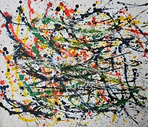Jackson Pollock Signed Abstract Expressionist Oil Painting onCanvas-American Art - Picture 1 of 4