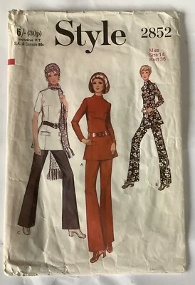 Style 2852 - Vintage 70s  Stand Collar Tunic & Pants Sewing Pattern - 14 - Image 1 of 4