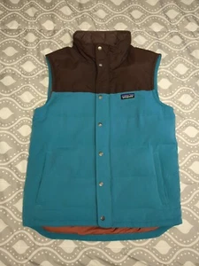 Patagonia Bivy Puffer Vest Full Zip Goose Down Blue Brown Men’s Size S - Picture 1 of 11