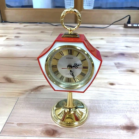 VINTAGE CITIZEN Wind up Standing Red Table Clock Made in Japan Space age NEW Cover