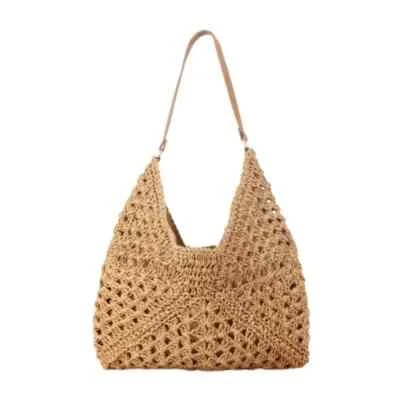 Shoulder Bag Satchel Tan Crochet Look Straw Shoulder Bag SALE HELPS DOGS CATS - Image 1 of 3