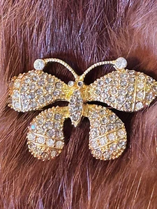 VINTAGE STRASS SCHMETTERLING BROSCHE Gold - Bild 1 von 14