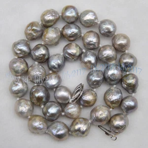 Huge 10-12mm Natural Silver Freshwater Reborn Keshi Baroque Pearl Necklace 18'' - Picture 1 of 3