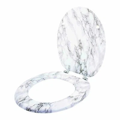 ANIKA New Anti-Bacterial Coating Marble Effect Toilet Seat Seats With Chrome Hinges UK