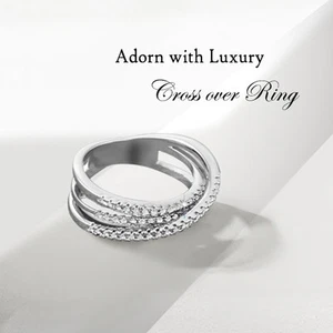 Samie Collection 0.2ctw CZ Crossover Ring in White Gold Plating, 8mm - Picture 1 of 1
