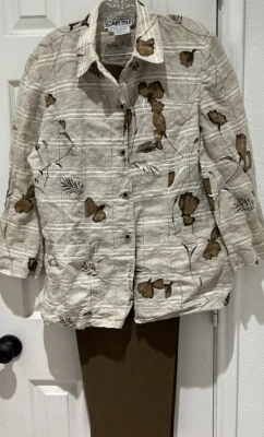 Carlisle Tostado Mezcla de Lino Chaqueta Seda Lana Marrón Pantalones Traje Talla 14P De Colección Foto 1 de 4