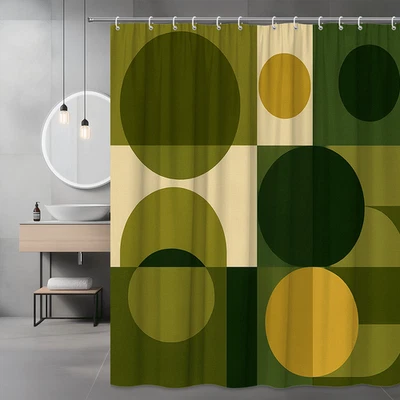 Cortina de ducha geométrica verde moderna - Elegante decoración de baño Foto 1 de 4