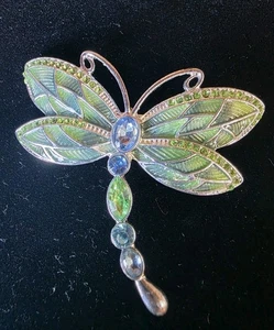 Broche libélula vintage firmado Napier tono plata esmalte verde y azul - Imagen 1 de 8