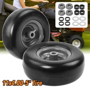 Paquete de 2 neumáticos para cortacésped de 11x4,00-5"" con rueda banda de rodadura lisa sin plano juego de giro cero - Imagen 1 de 14